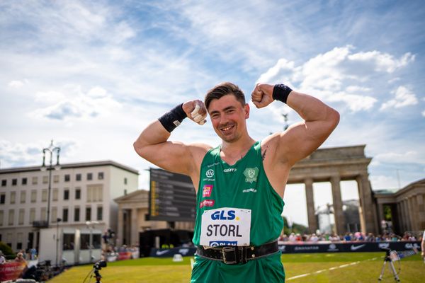 David  Storl (SC DHfK Leipzig) beim Kugelstossen waehrend der deutschen Leichtathletik-Meisterschaften auf dem Pariser Platz am 24.06.2022 in Berlin